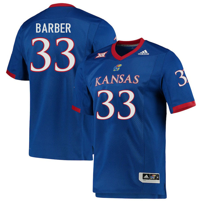 Men #33 Noah Barber Kansas Jayhawks College Football Jerseys Stitched Sale-Royal